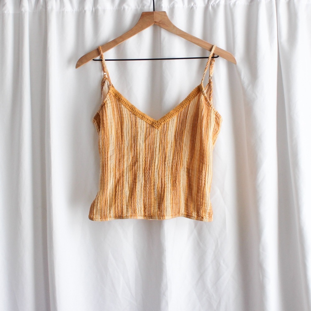 Aerie Striped Cross Back V-neck Yellow Orange Cami Medium